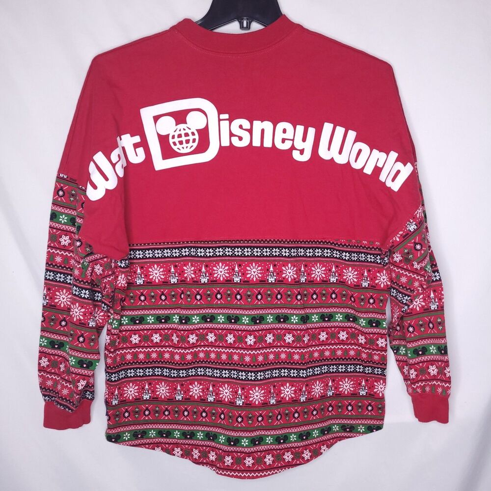 Disney Spirit Jersey T Shirt Womens Medium Red Christmas Long Sleeve Fairisle